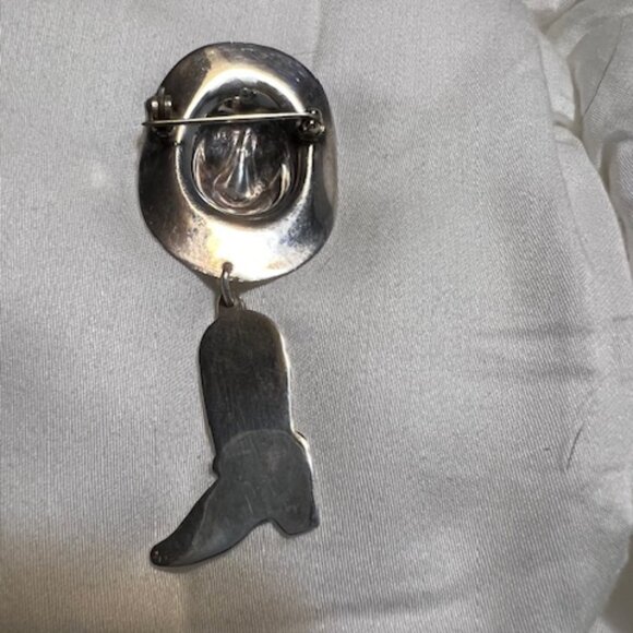 Vintage 90s Sterling Silver Cowboy Hat and Boot Brooch/Pin - Picture 5 of 7
